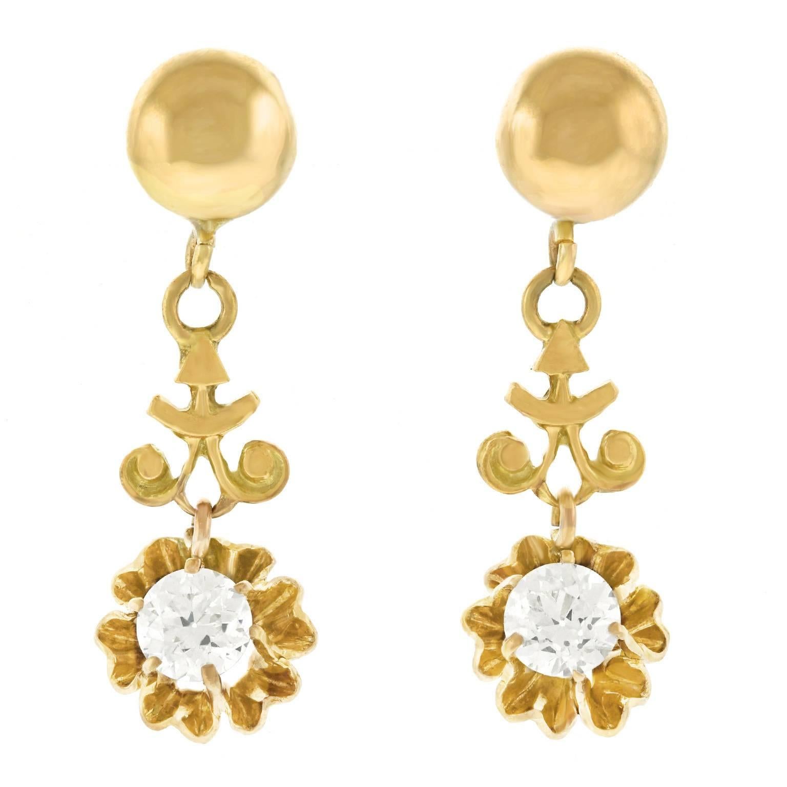 Diamond set Gold Drop Earrings