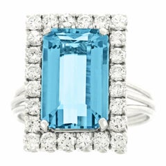 Aquamarine and Diamond Platinum Ring