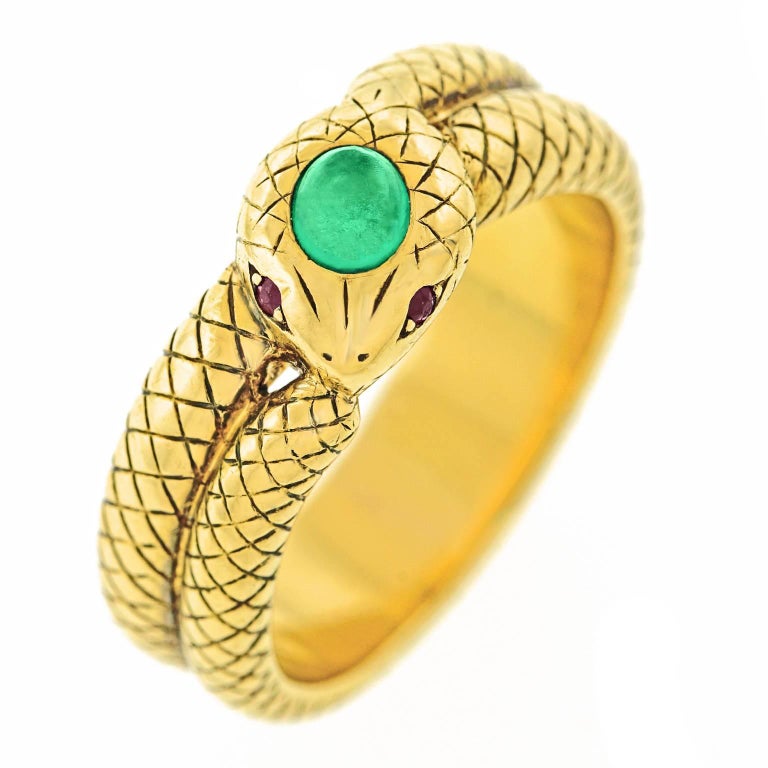Antique Tiffany Emerald Gold Snake Ring For Sale at 1stdibs