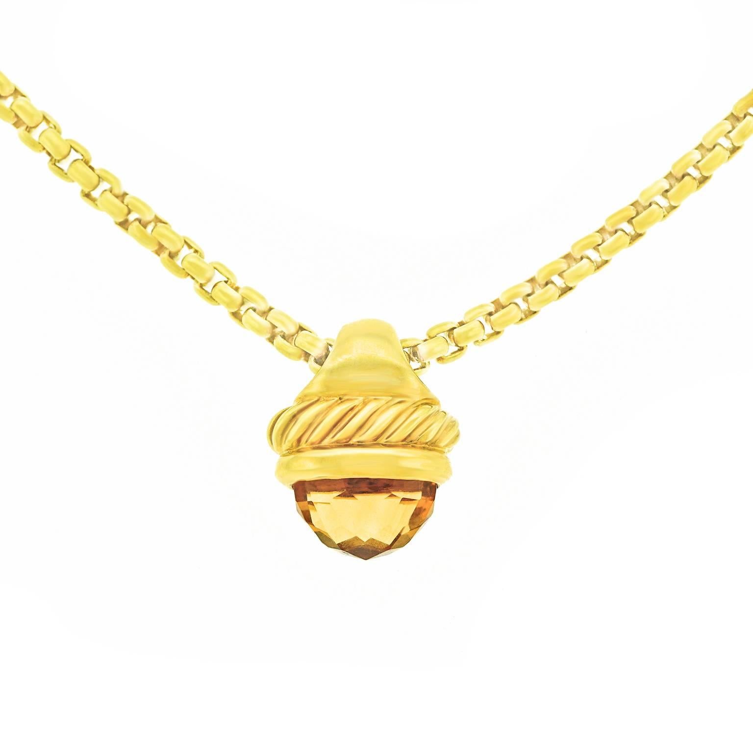David Yurman Citrine Cable Pendant and Chain in Gold