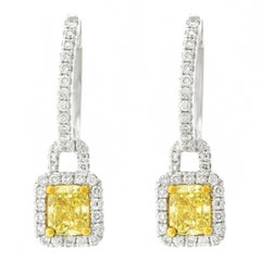Fancy Yellow and White Diamond-Set Gold Earrings 5