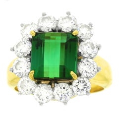 Superb Tourmaline and Diamond-Set Platinum and Gold Ring