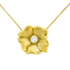 Flower Motif Diamond-Set Gold Necklace