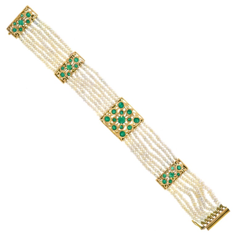 Mogul Emerald and Pearl Gold Bracelet at 1stDibs | pearl gold bracelet