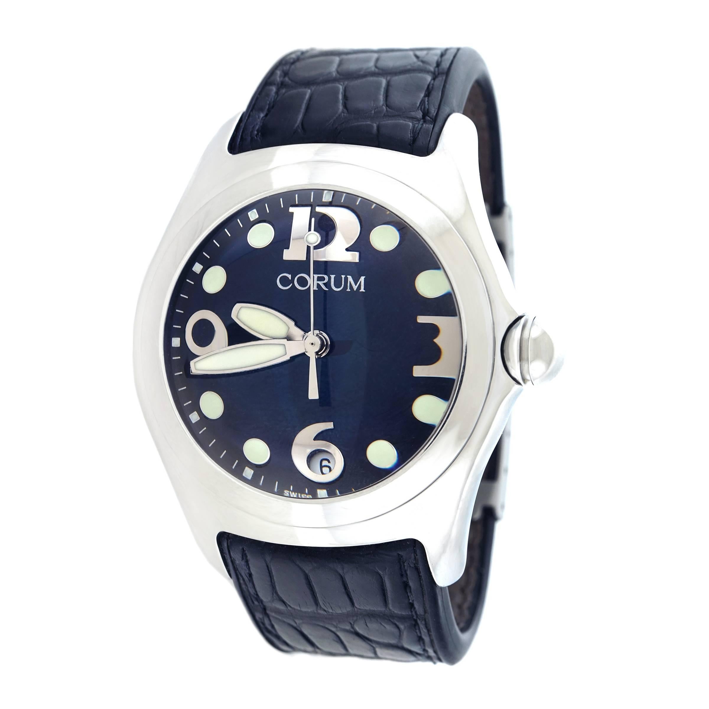 Corum Stainless Steel Large Black Bubble Quartz Wristwatch