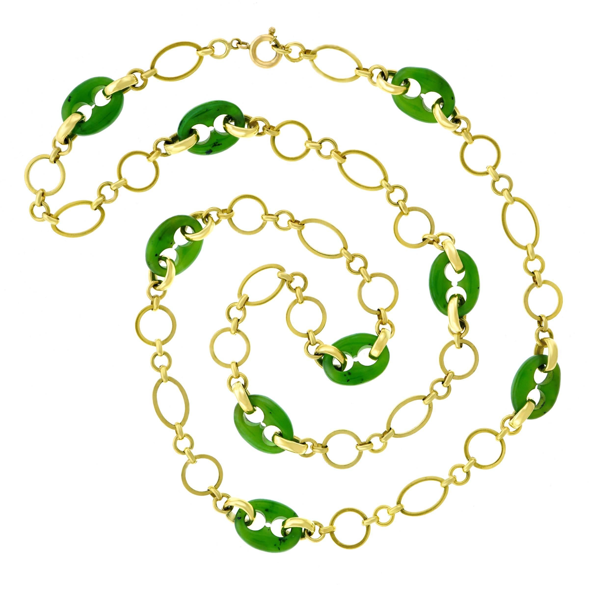 Carved Jade Gucci Link and Gold Necklace