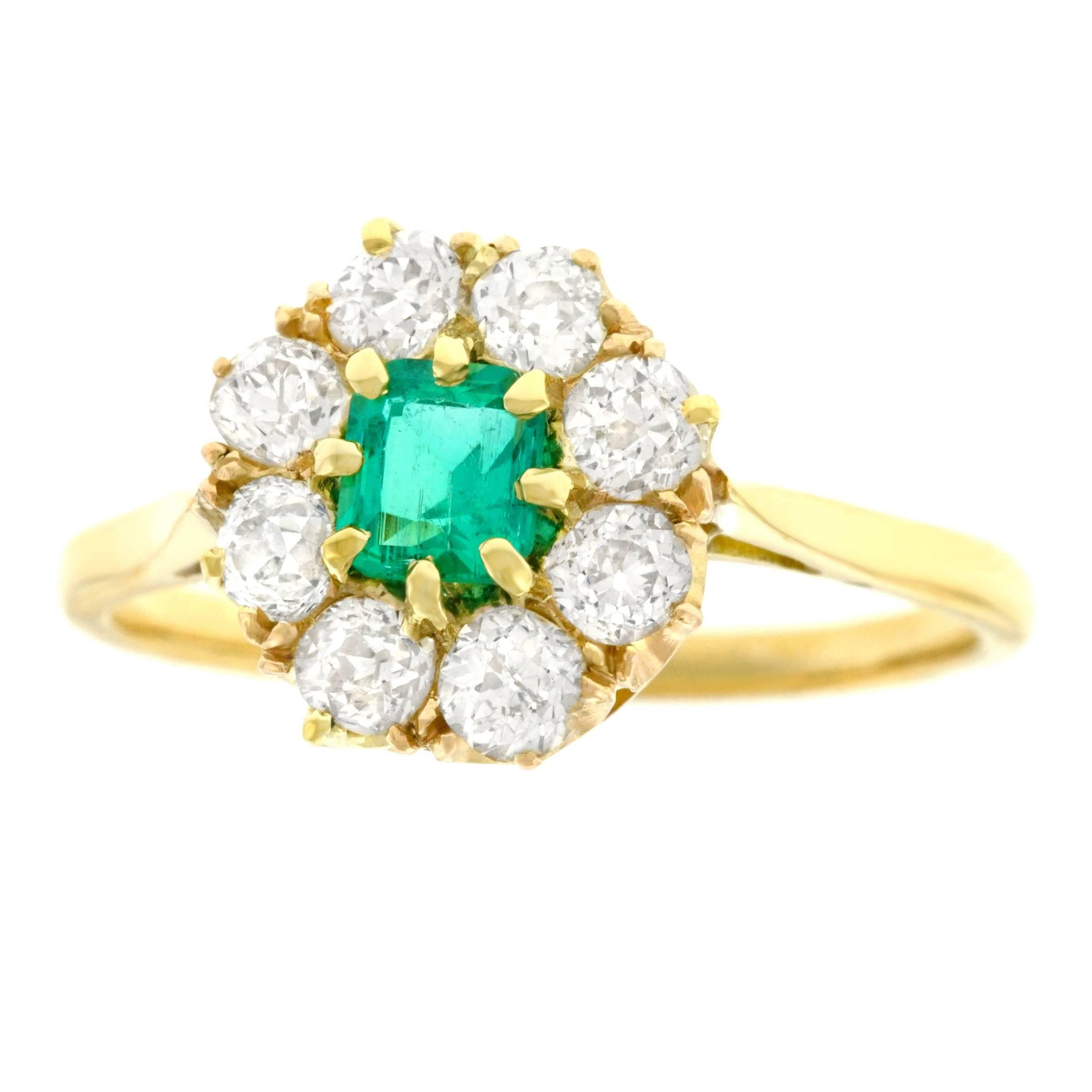 Antique Emerald and Diamond Set Gold Ring