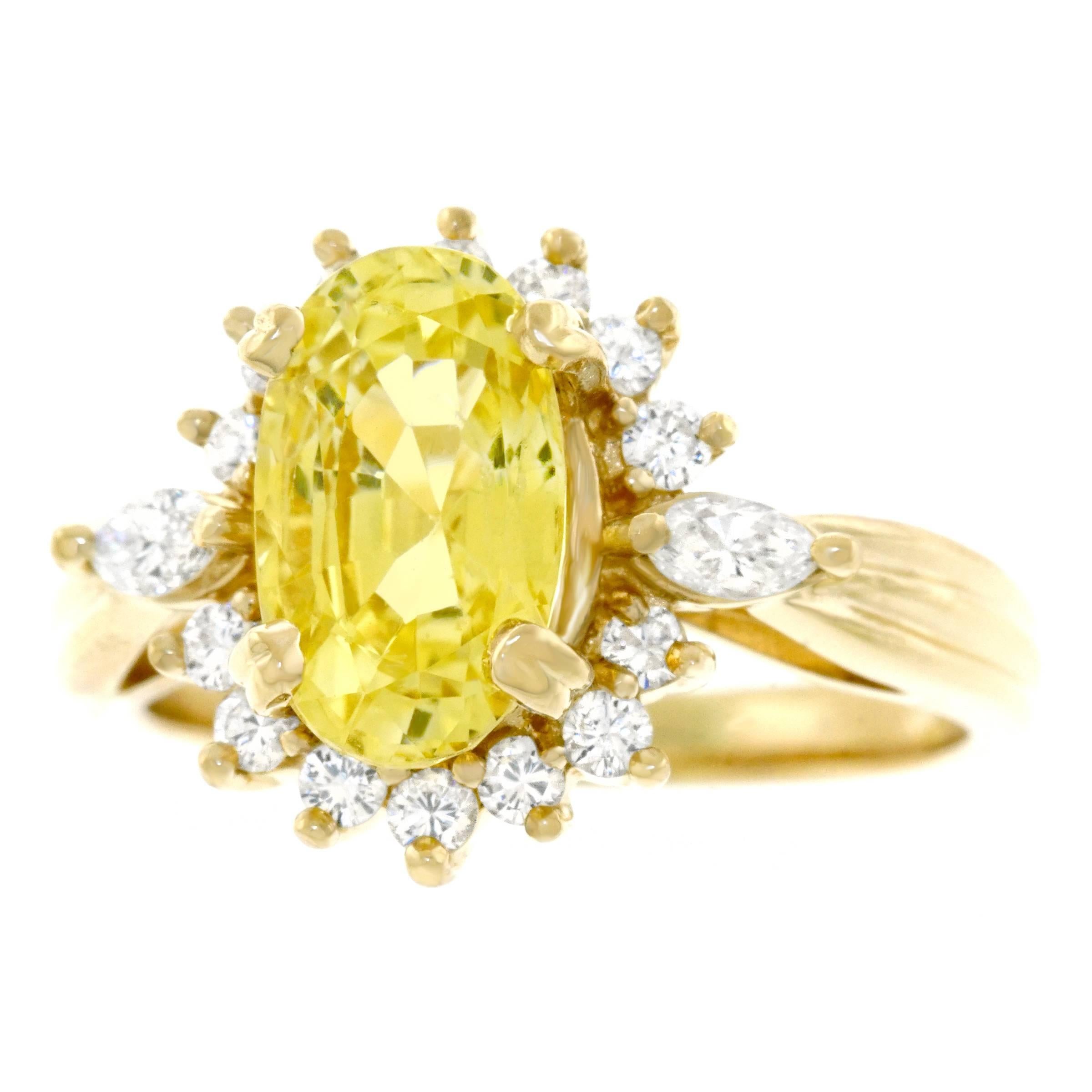Yellow Sapphire and Diamond Set Gold Ring