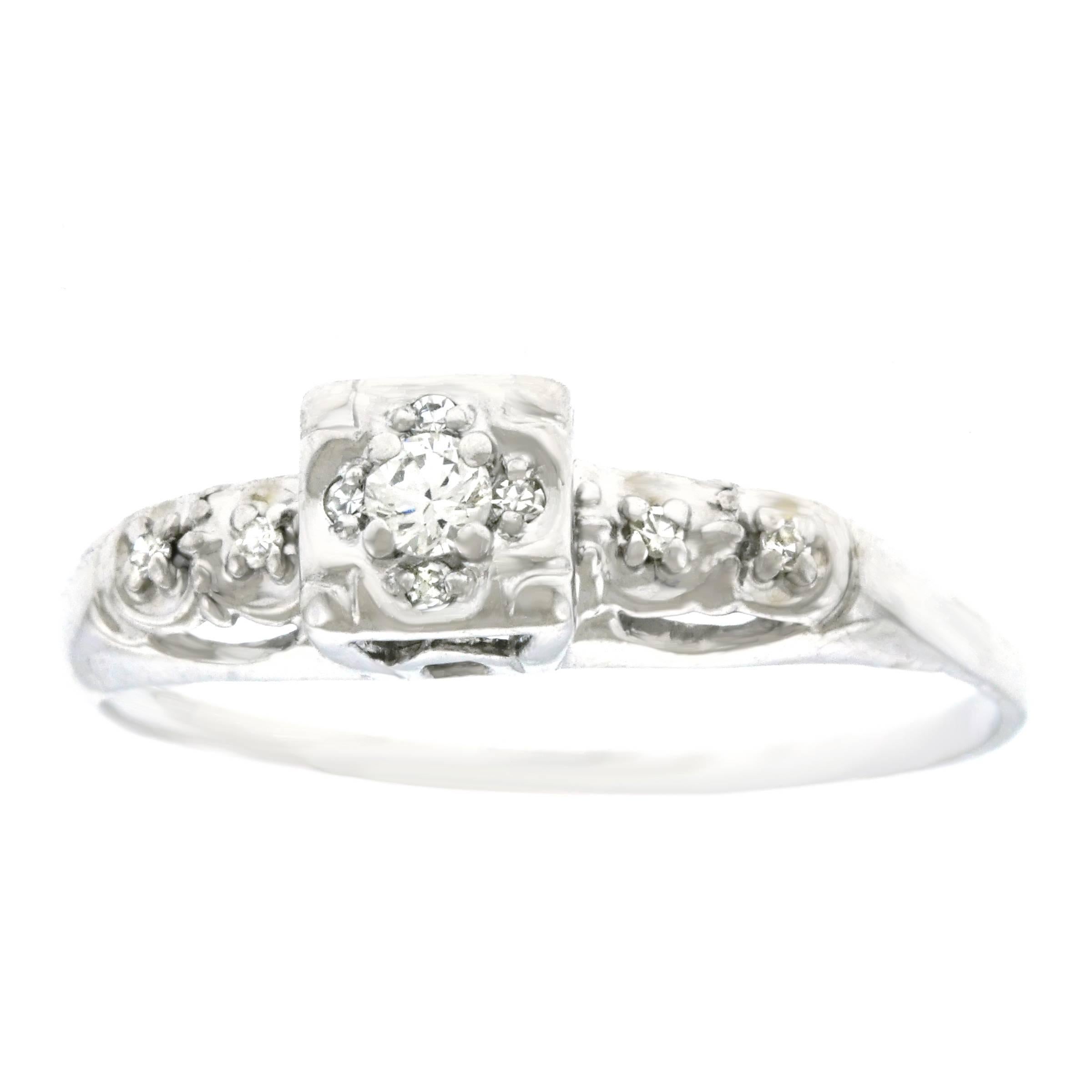 Art Deco Diamond Engagement Ring, White Gold