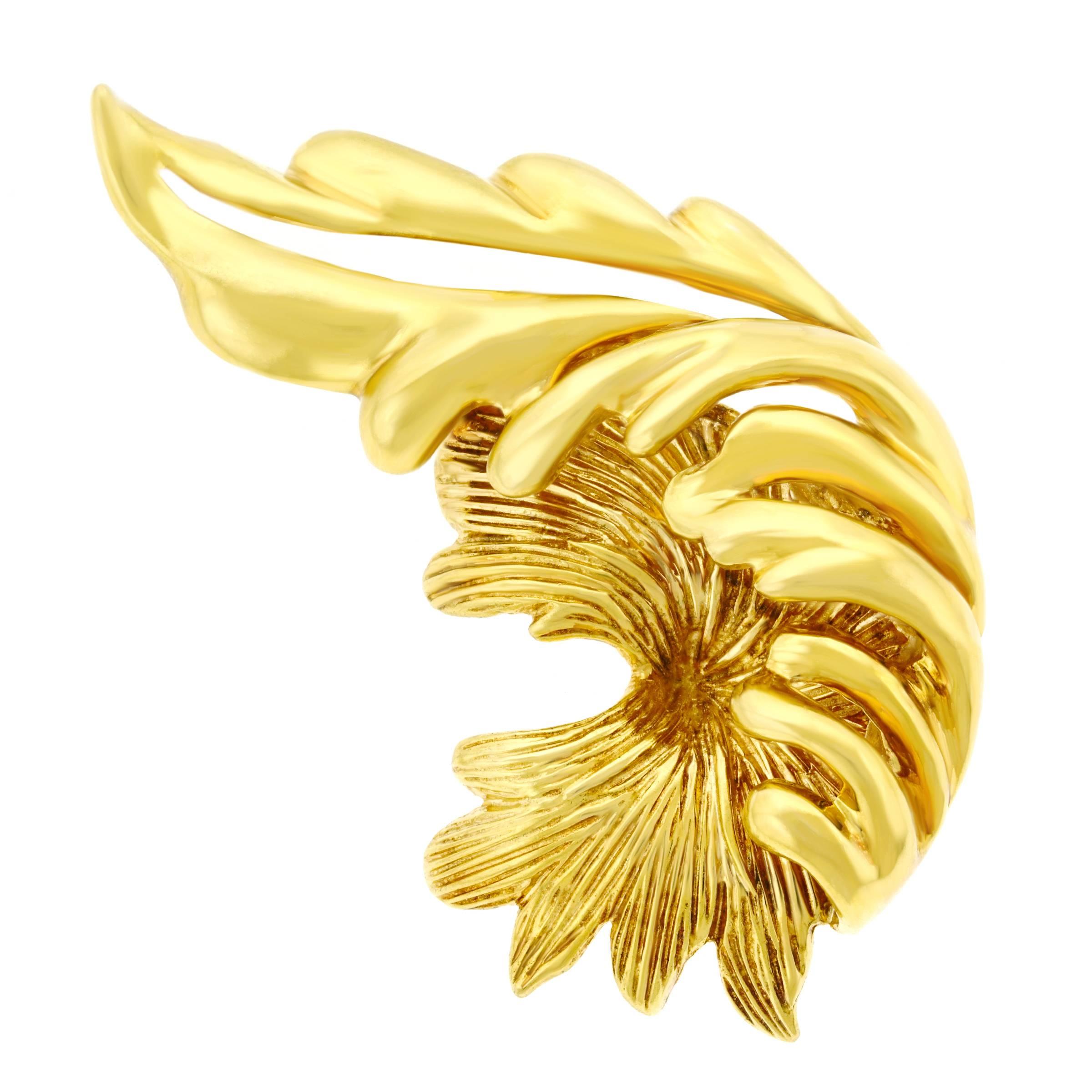 Tiffany & Co. Leaf Motif Gold Brooch