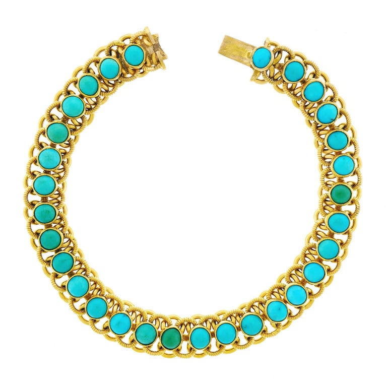 1960s Turquoise Set 22k Gold Bracelet For Sale at 1stdibs