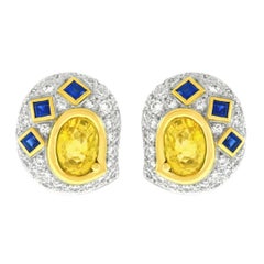 Meister Sapphire and Diamond Set Gold Earrings