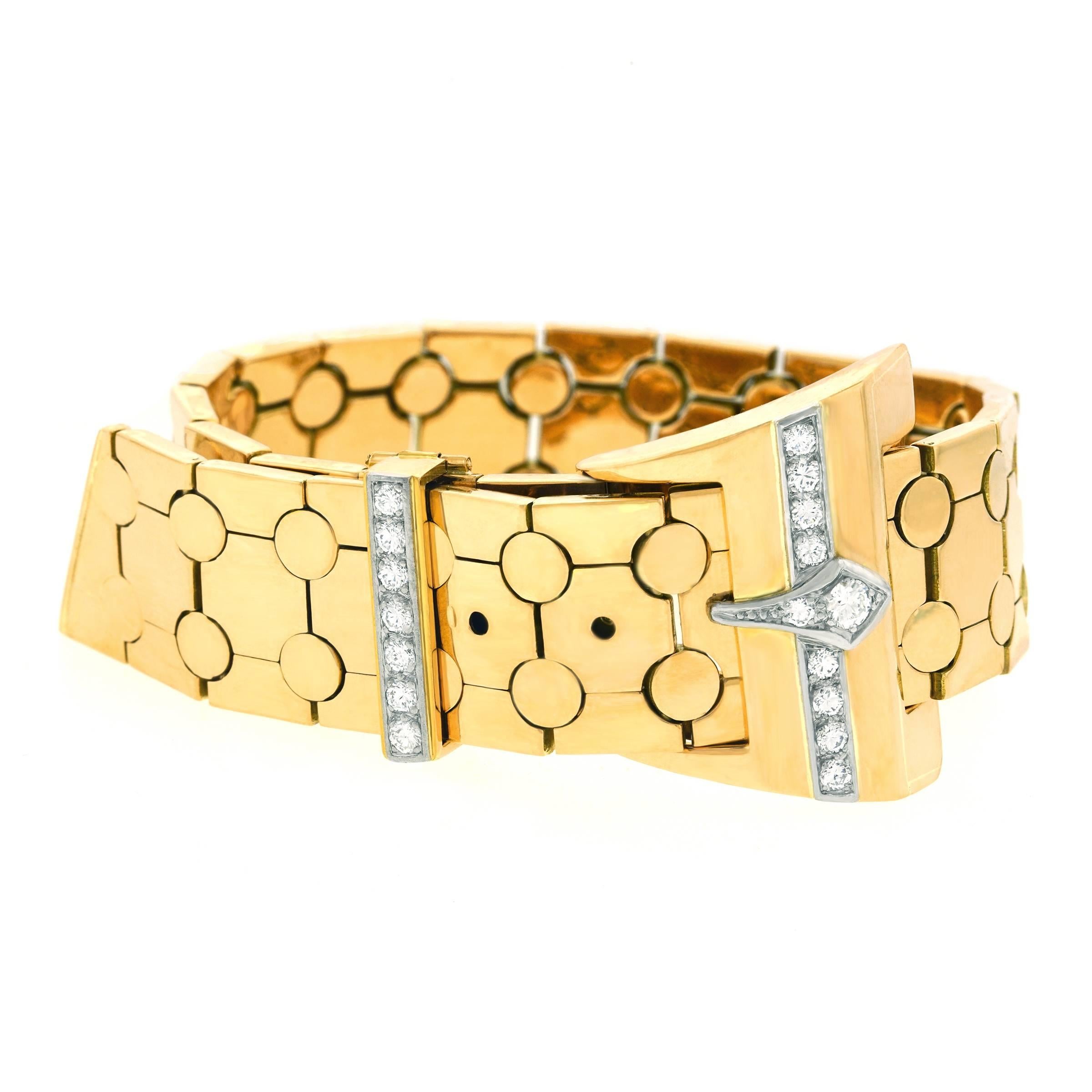 1950s Diamond Gold Buckle Bracelet