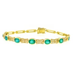 Green Tourmaline and Diamond Set Gold Bracelet