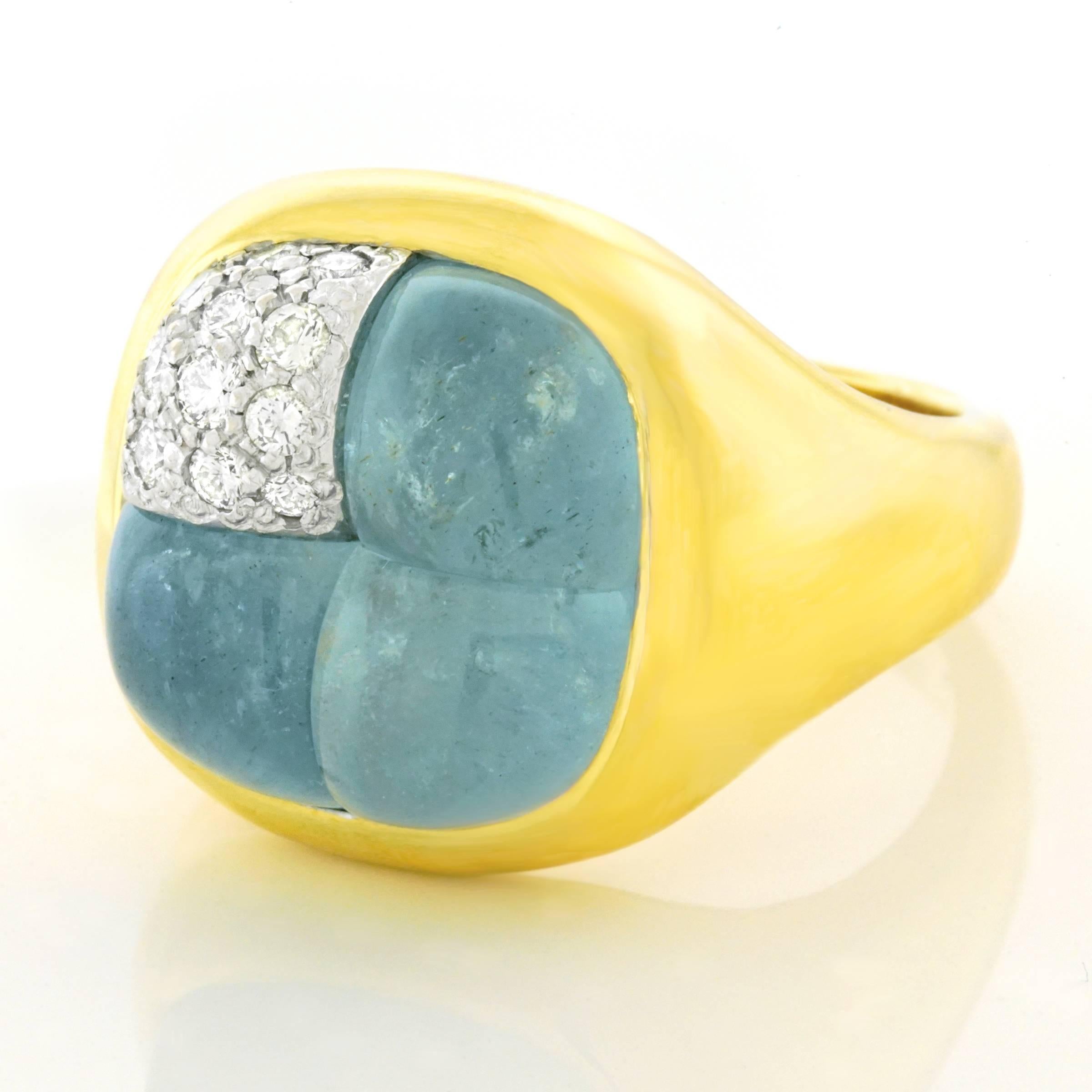 Pomellato Cabochon Aquamarine and Diamond Ring In Excellent Condition In Litchfield, CT