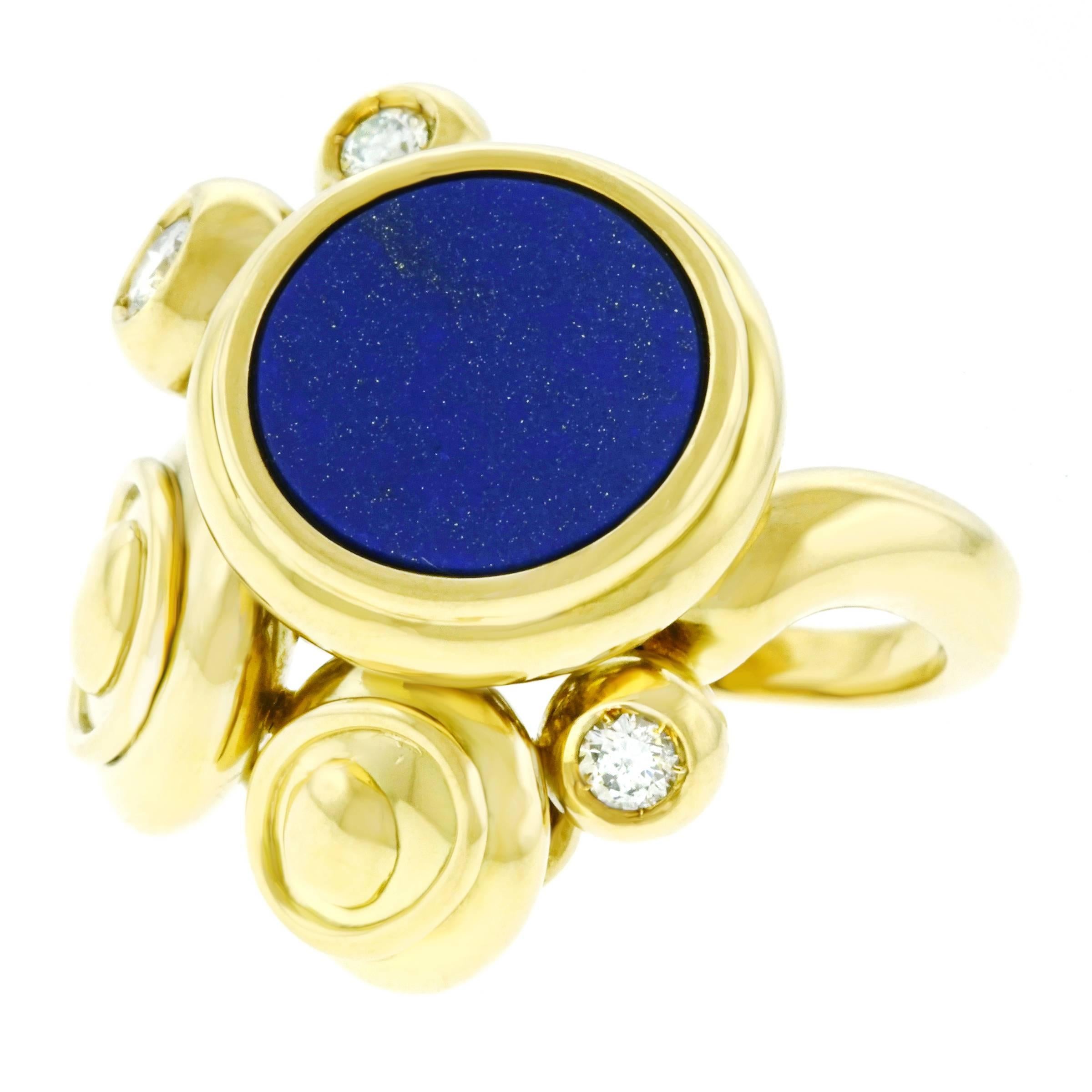 Meister Modernist Lapis and Diamond Set Gold Ring