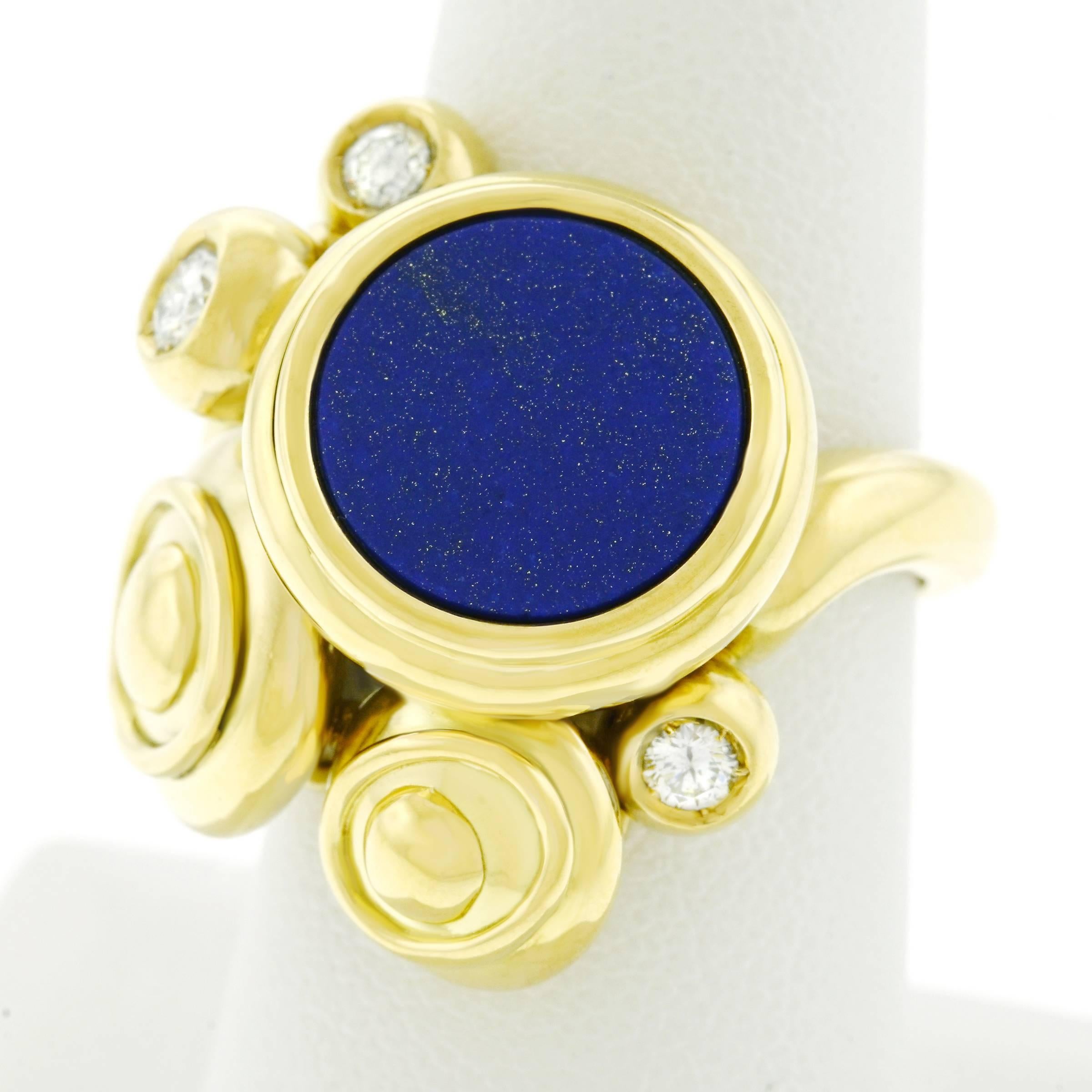 Meister Modernist Lapis and Diamond Set Gold Ring 3