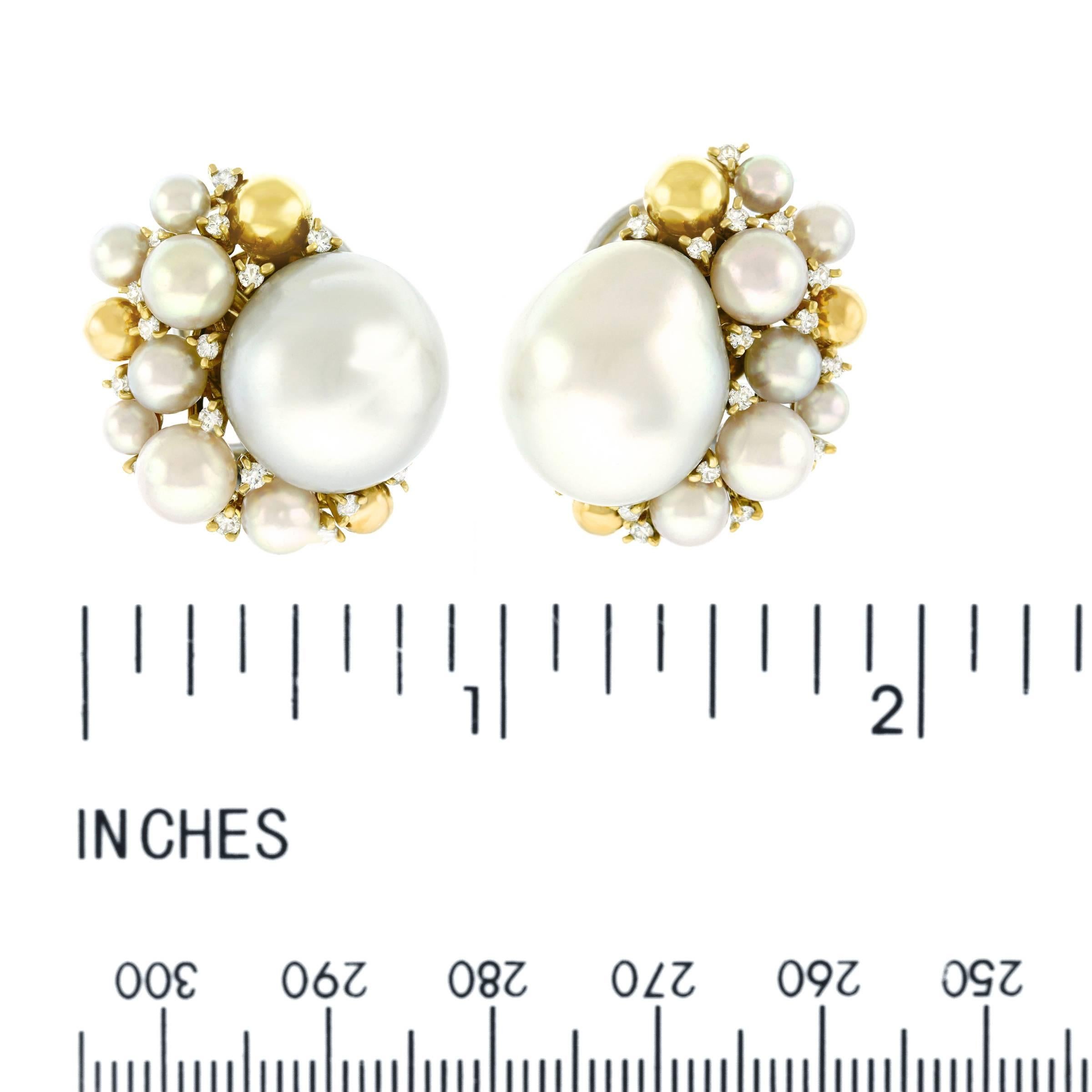 Emil Meister Modernist Pearl and Diamond Set Gold Earrings 2
