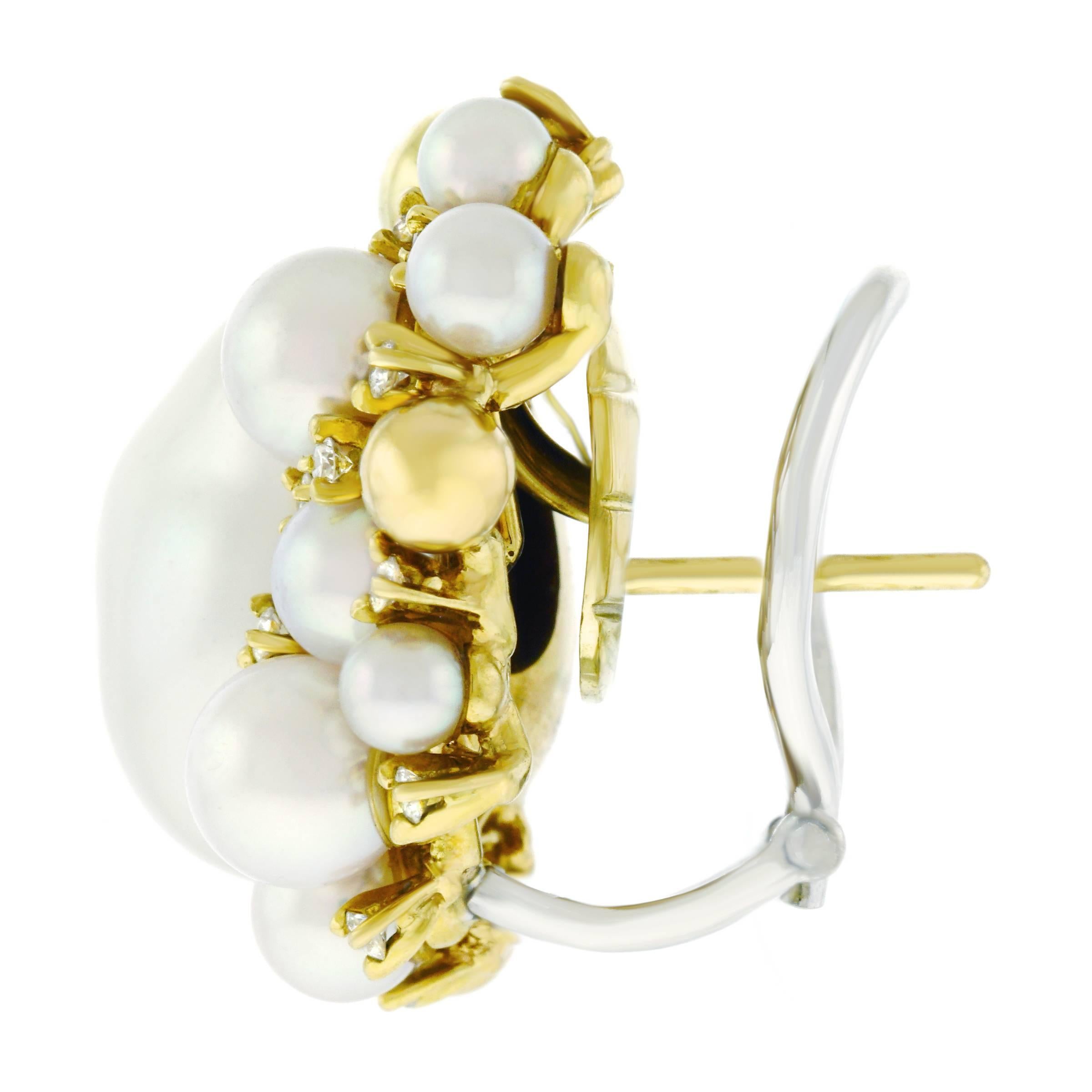 Emil Meister Modernist Pearl and Diamond Set Gold Earrings 3
