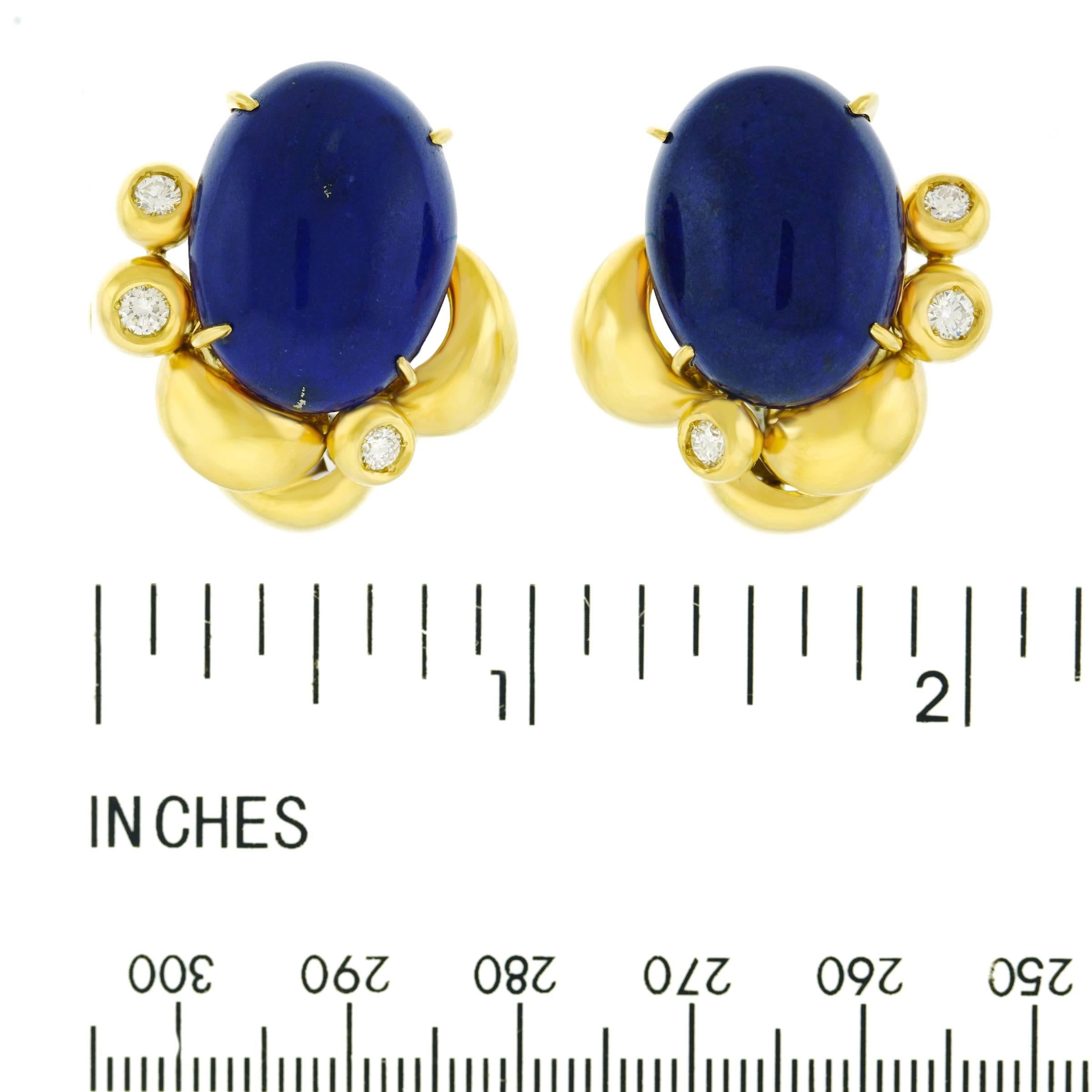 Meister Lapis and Diamond Set Gold Earrings 1
