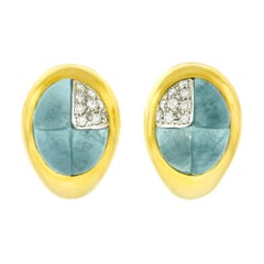 Pomellato Aquamarine and Diamond Set Gold Earrings