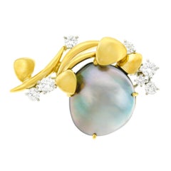 Emil Meister Pearl and Diamond Set Gold Brooch