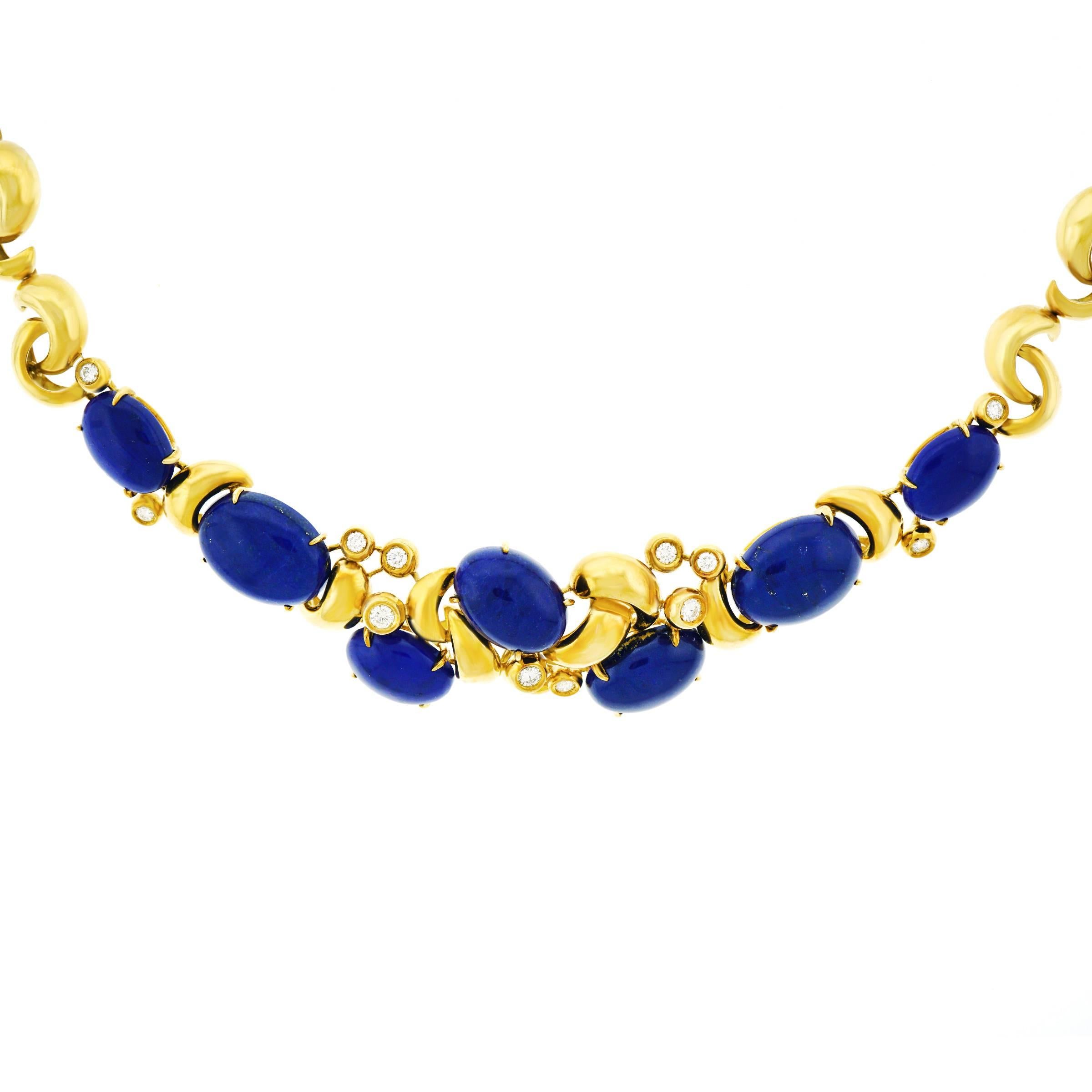 Emil Meister Modernist Lapis and Diamond Set Gold Necklace