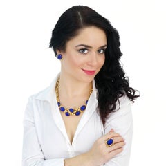 Emil Meister Modernist Lapis and Diamond Set Gold Necklace