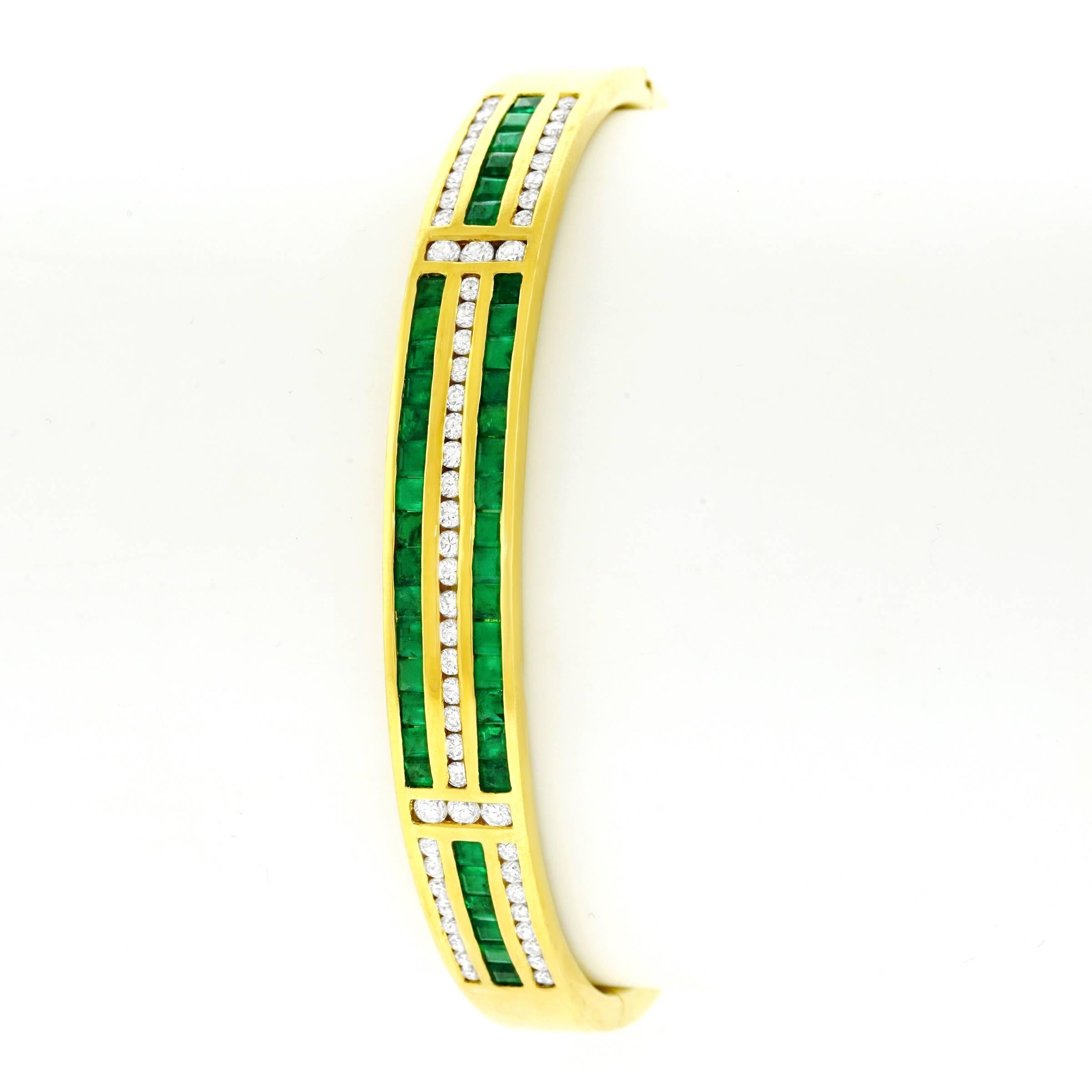 Emerald and Diamond Set Gold Bangle 4