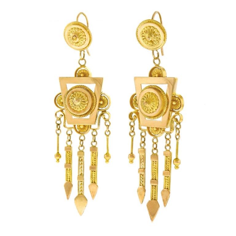 Antique Gold Chandelier Earrings At 1stdibs Etruscan Revival Antique Gold Chandelier Earrings For Sale - Antique Gold Chandelier Earrings At 1stdibs