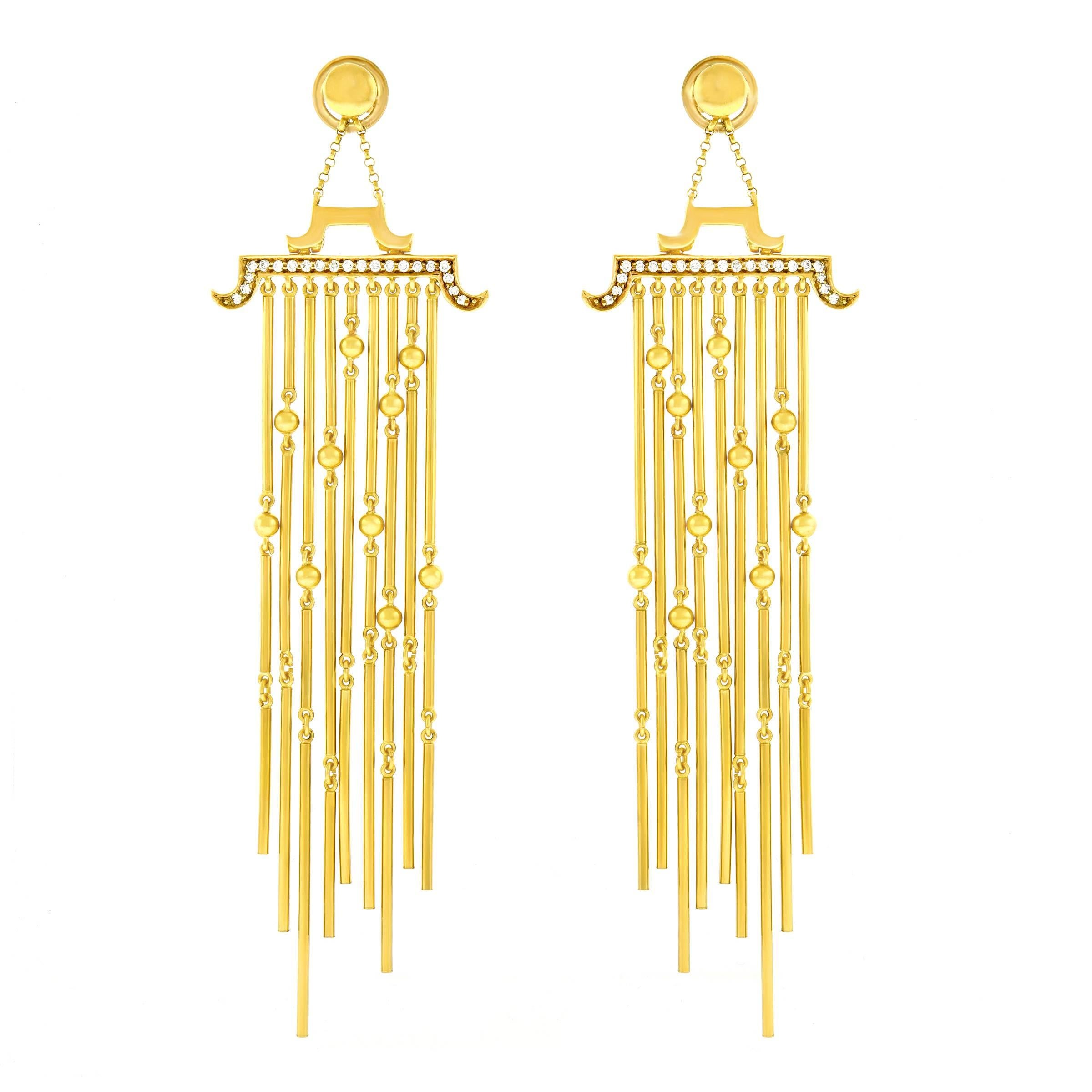 Magnificent Shoulder Duster Diamond Set Gold Chandelier Earrings