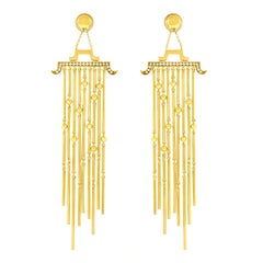 Vintage Magnificent Shoulder Duster Diamond Set Gold Chandelier Earrings