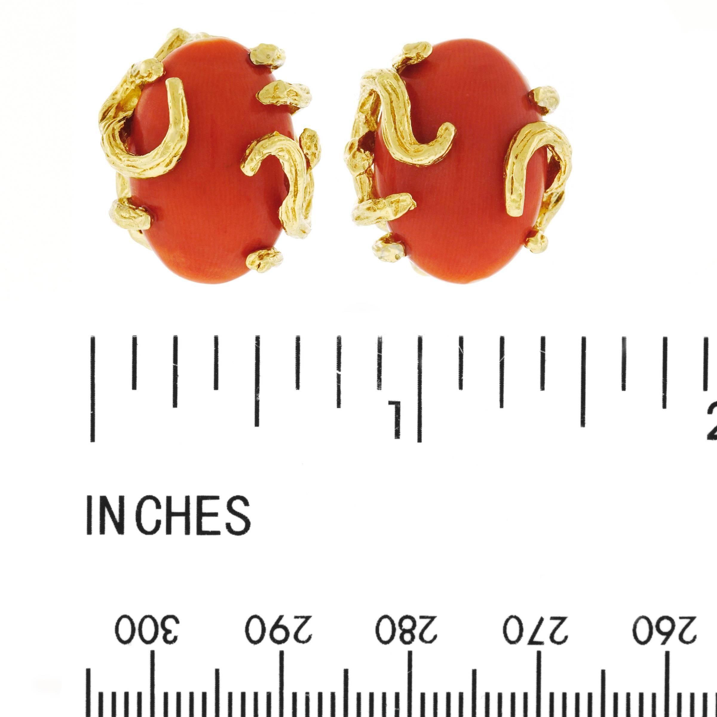 1960s Modernist Coral and Gold Earrings 2