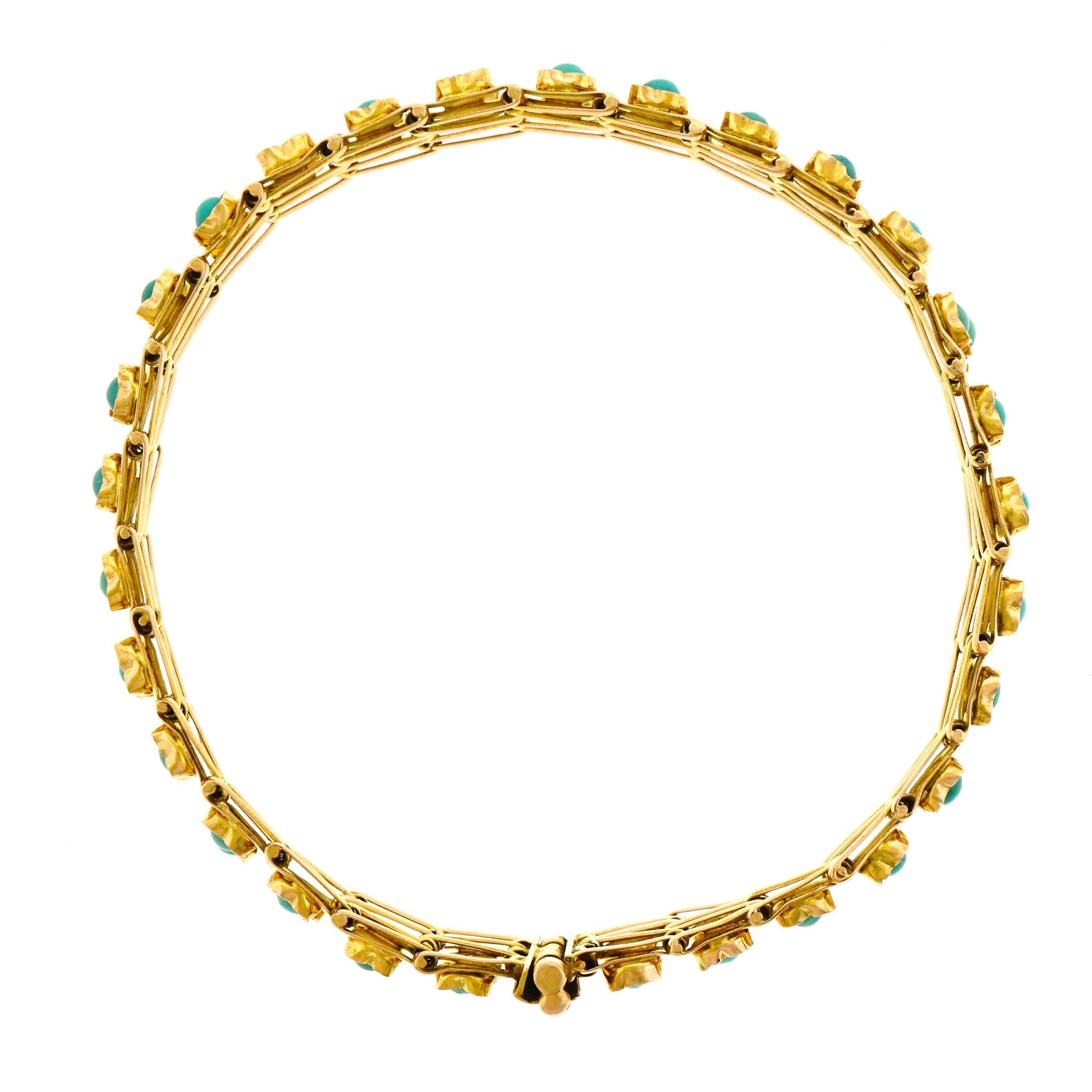 Art Deco Turquoise Set Gold Bracelet 4