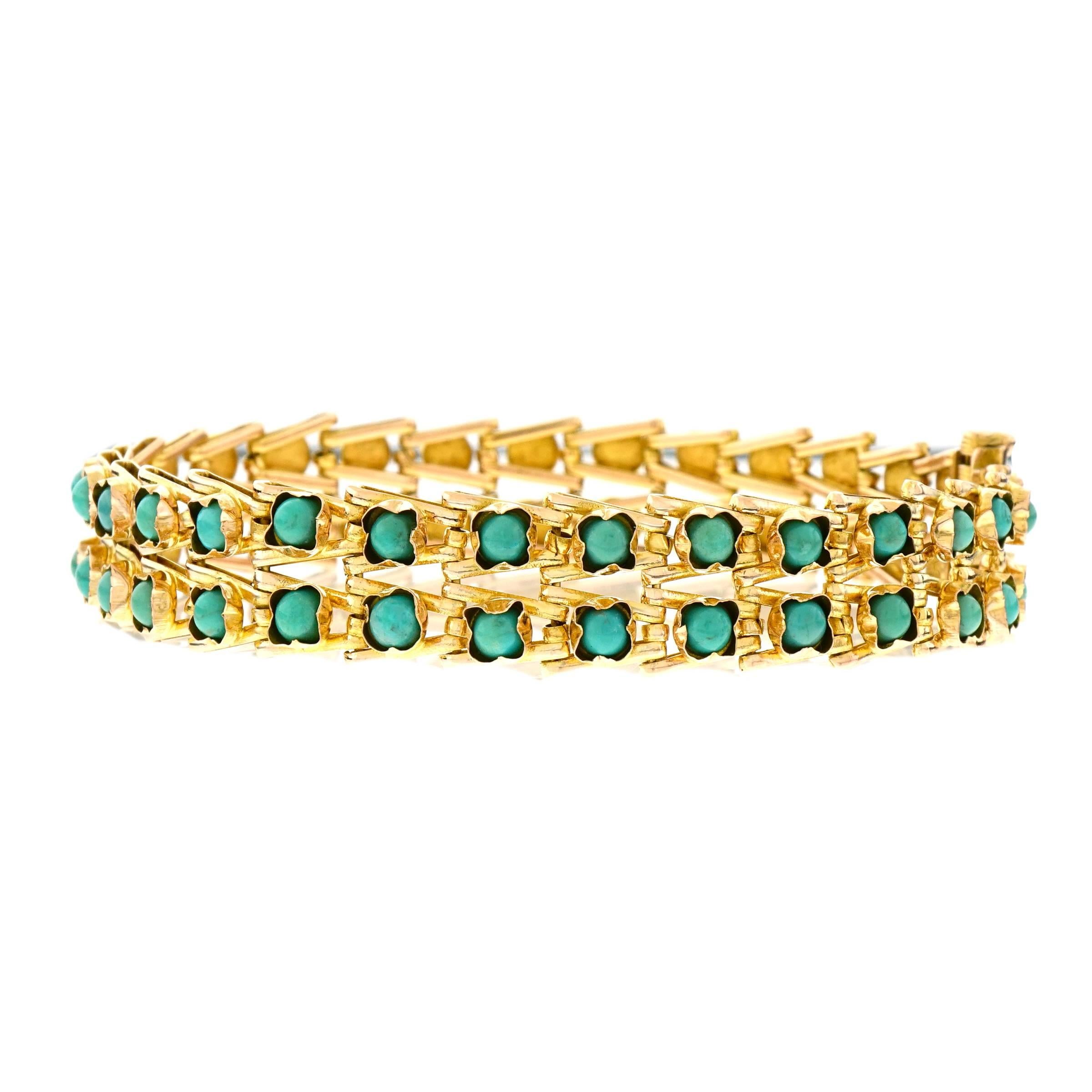 Art Deco Turquoise Set Gold Bracelet 3