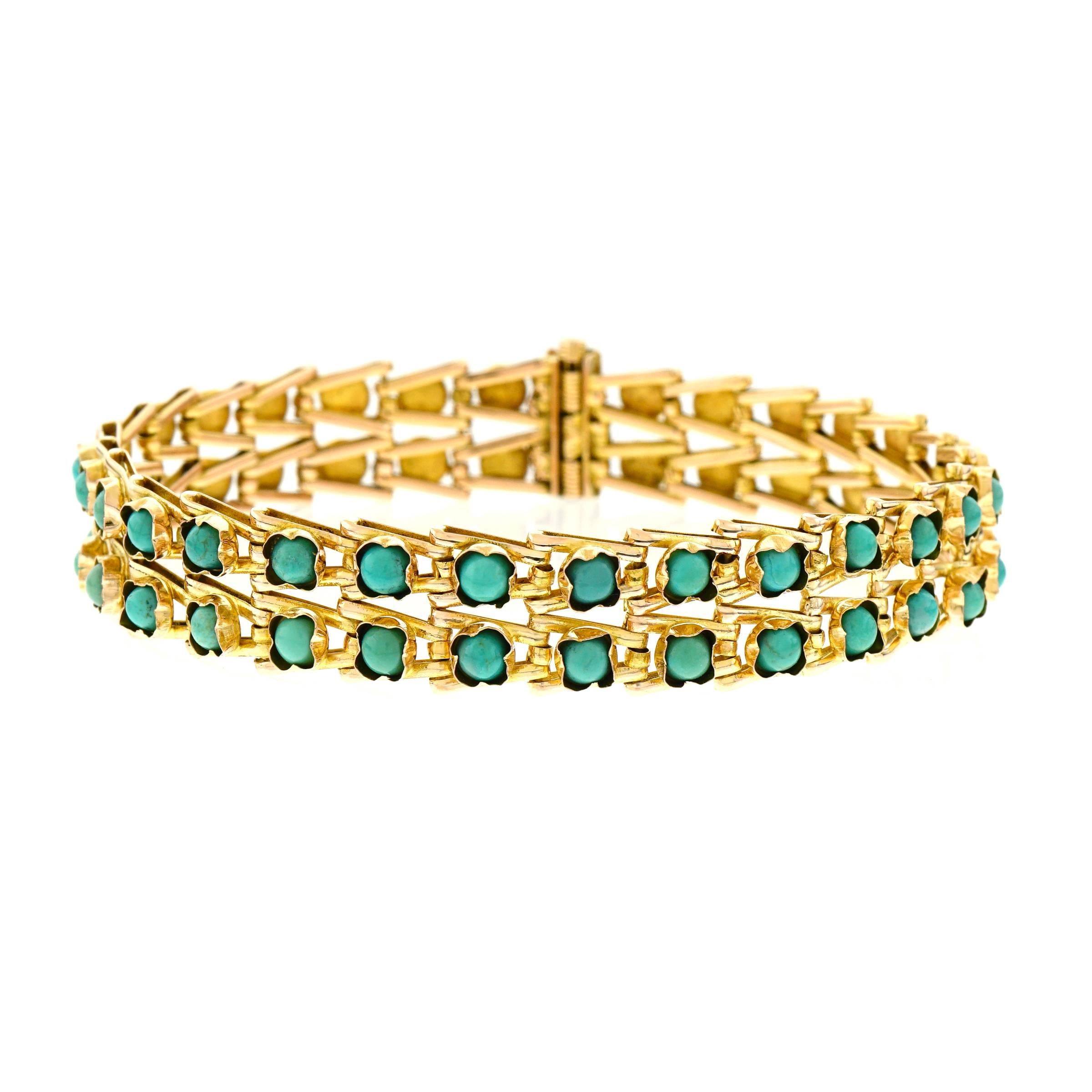 Art Deco Turquoise Set Gold Bracelet