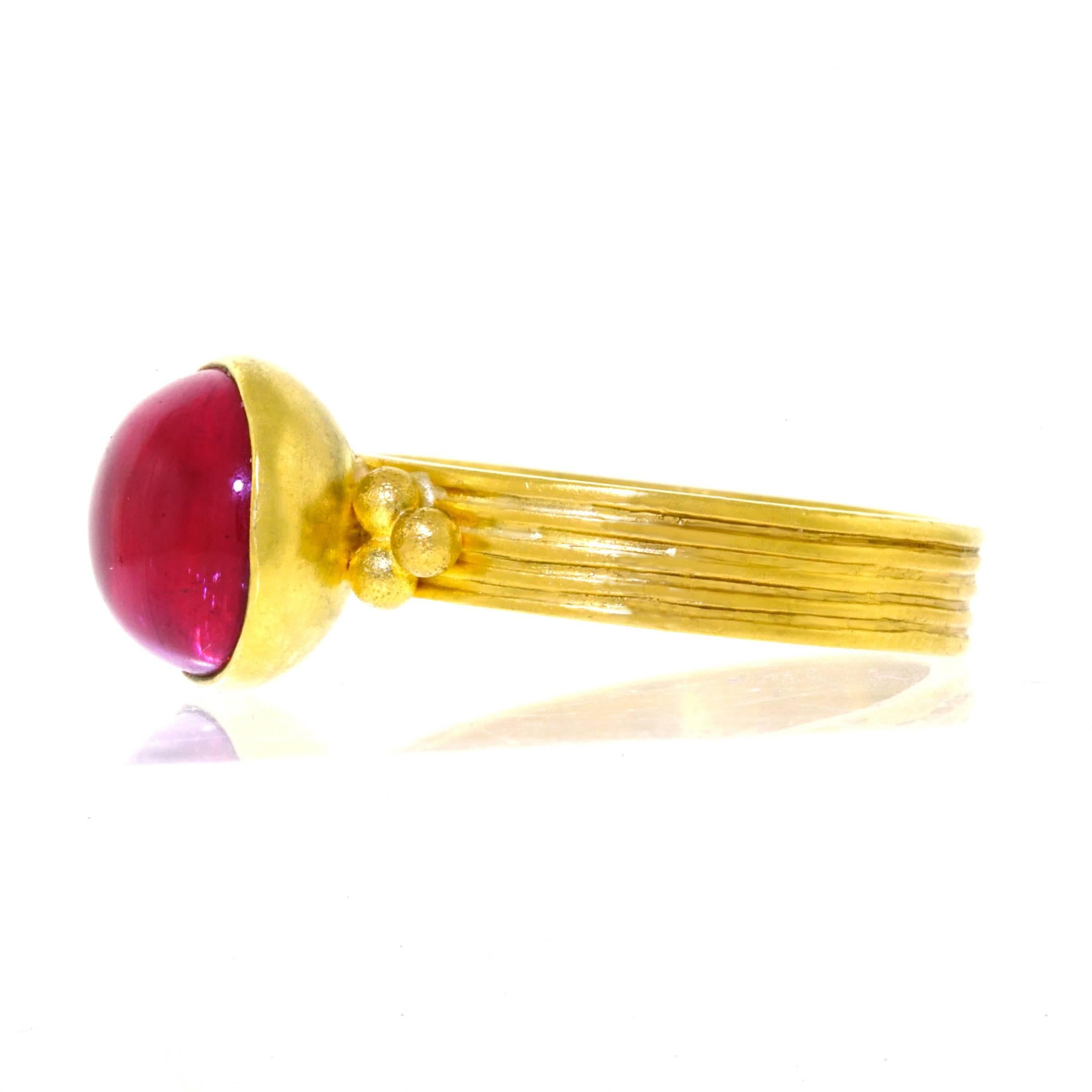 Women's or Men's Maija Neimanis Pink Tourmaline Cabochon High Karat Gold Ring