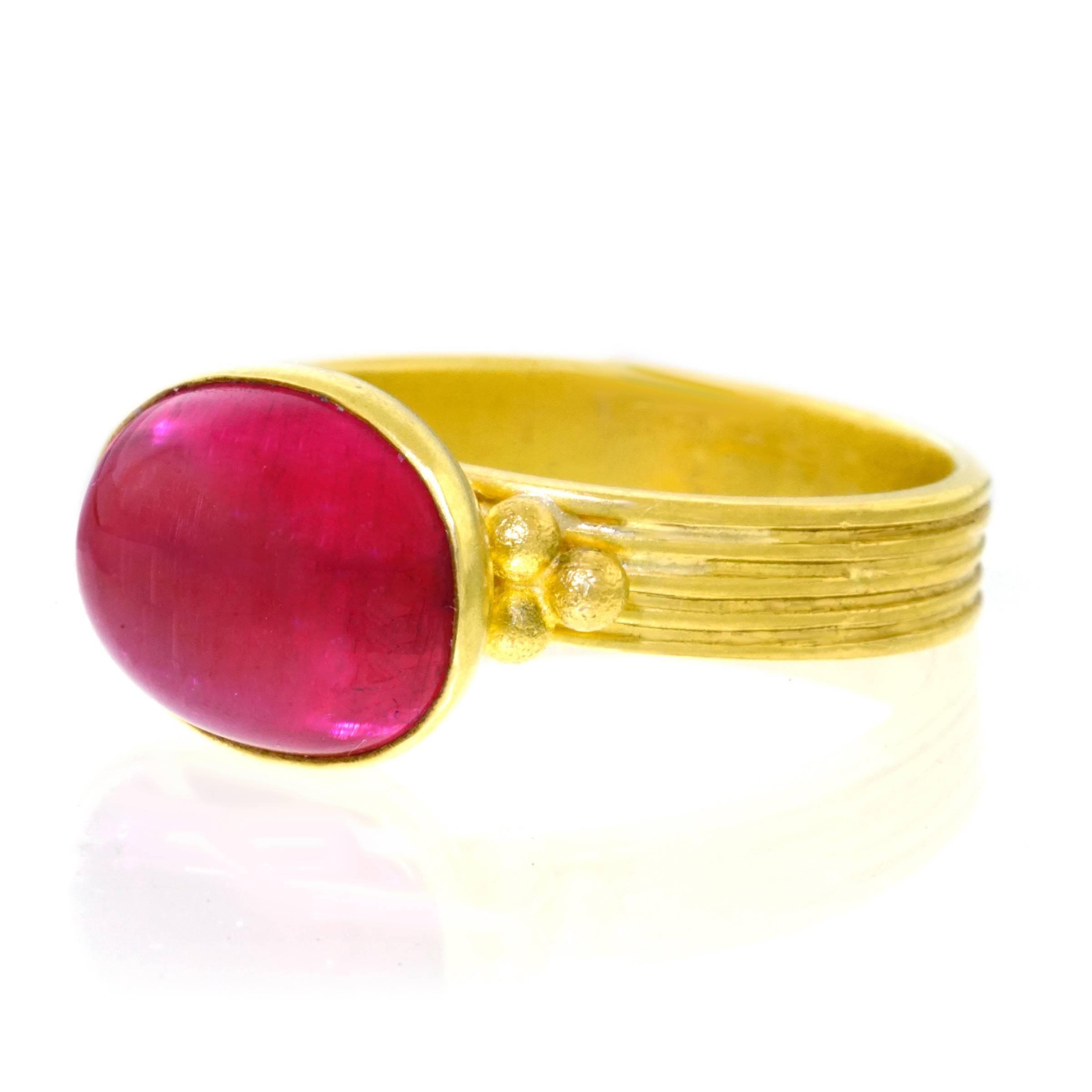 Maija Neimanis Pink Tourmaline Cabochon High Karat Gold Ring 2