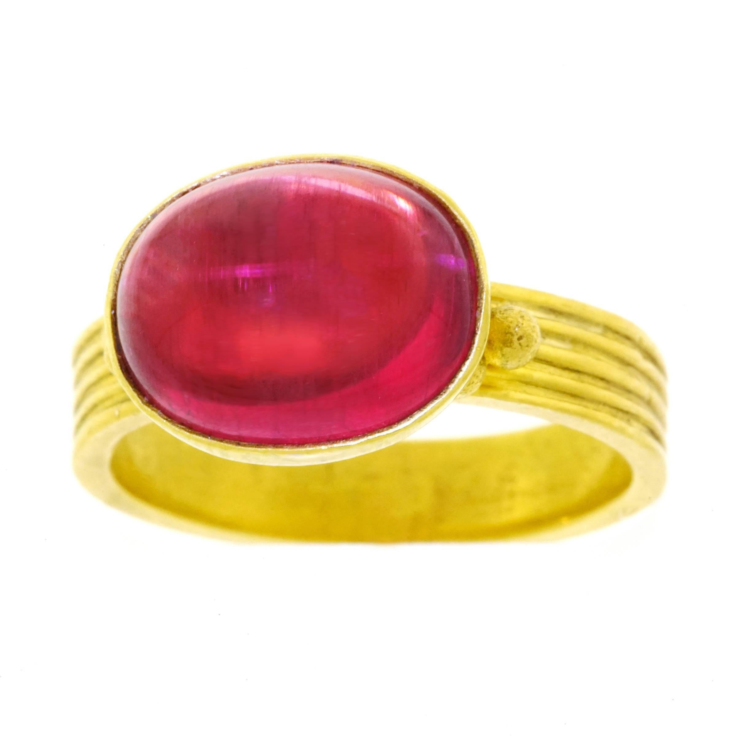 Maija Neimanis Pink Tourmaline Cabochon High Karat Gold Ring