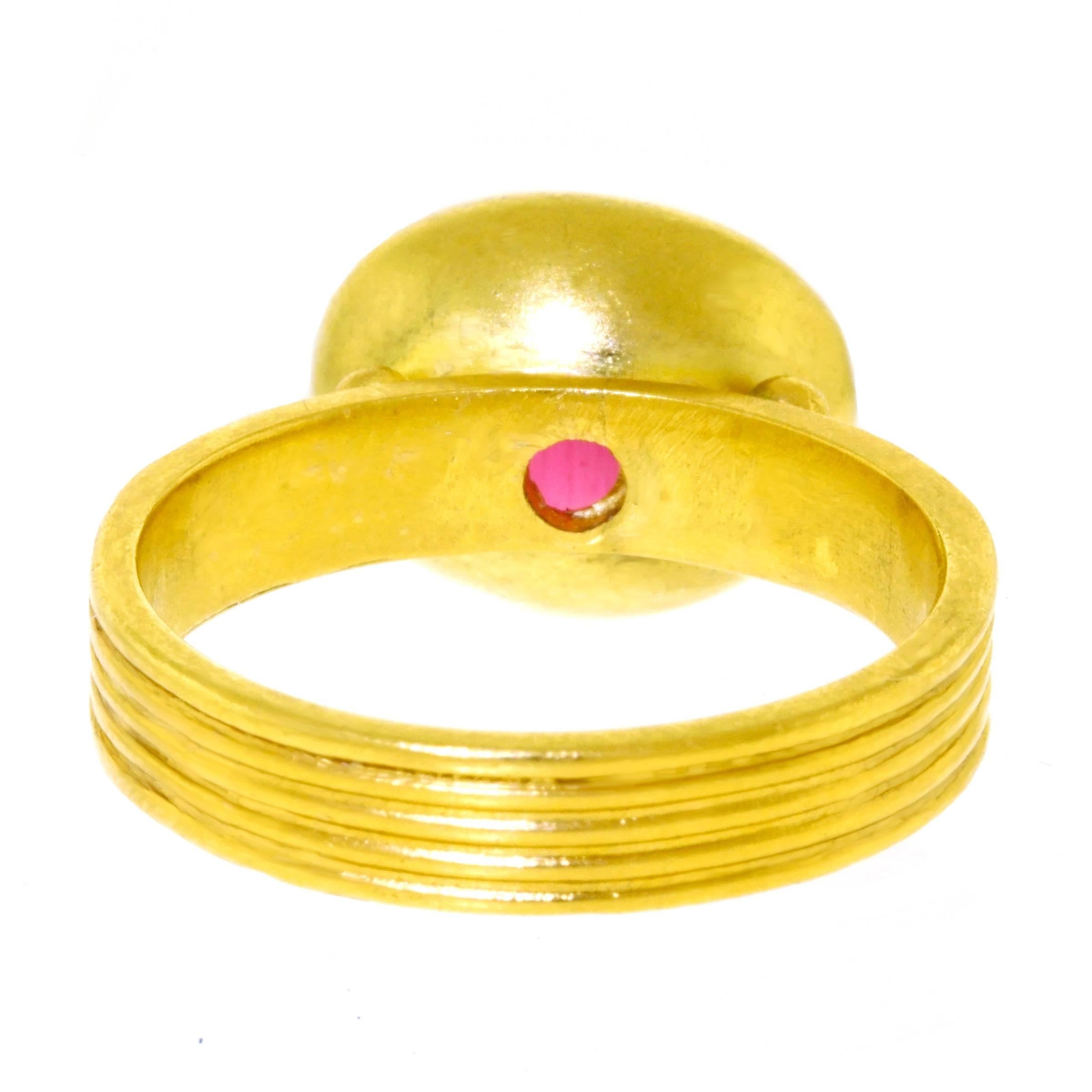 Modernist Maija Neimanis Pink Tourmaline Cabochon High Karat Gold Ring