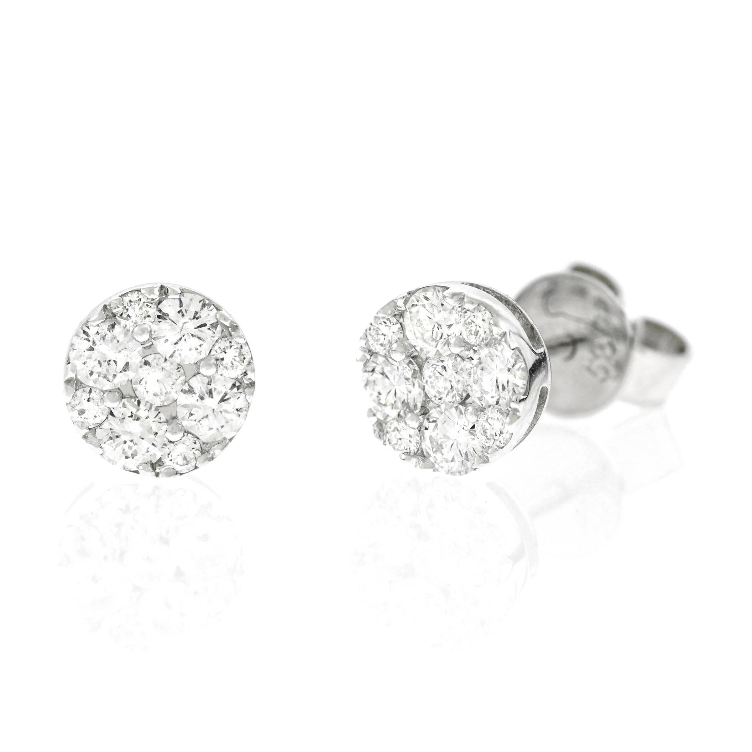 Women's or Men's Diamond Cluster Gold Earrings