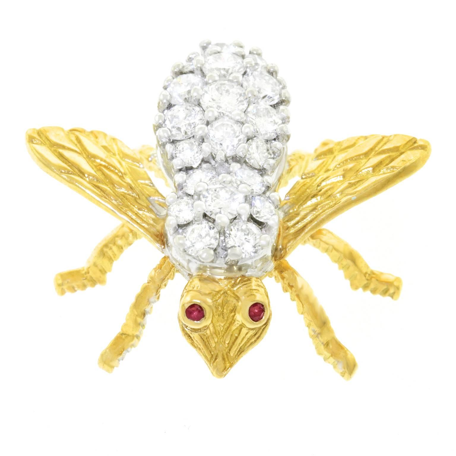 Herbert Rosenthal Diamond-Set Gold Bee Pin In Excellent Condition In Litchfield, CT