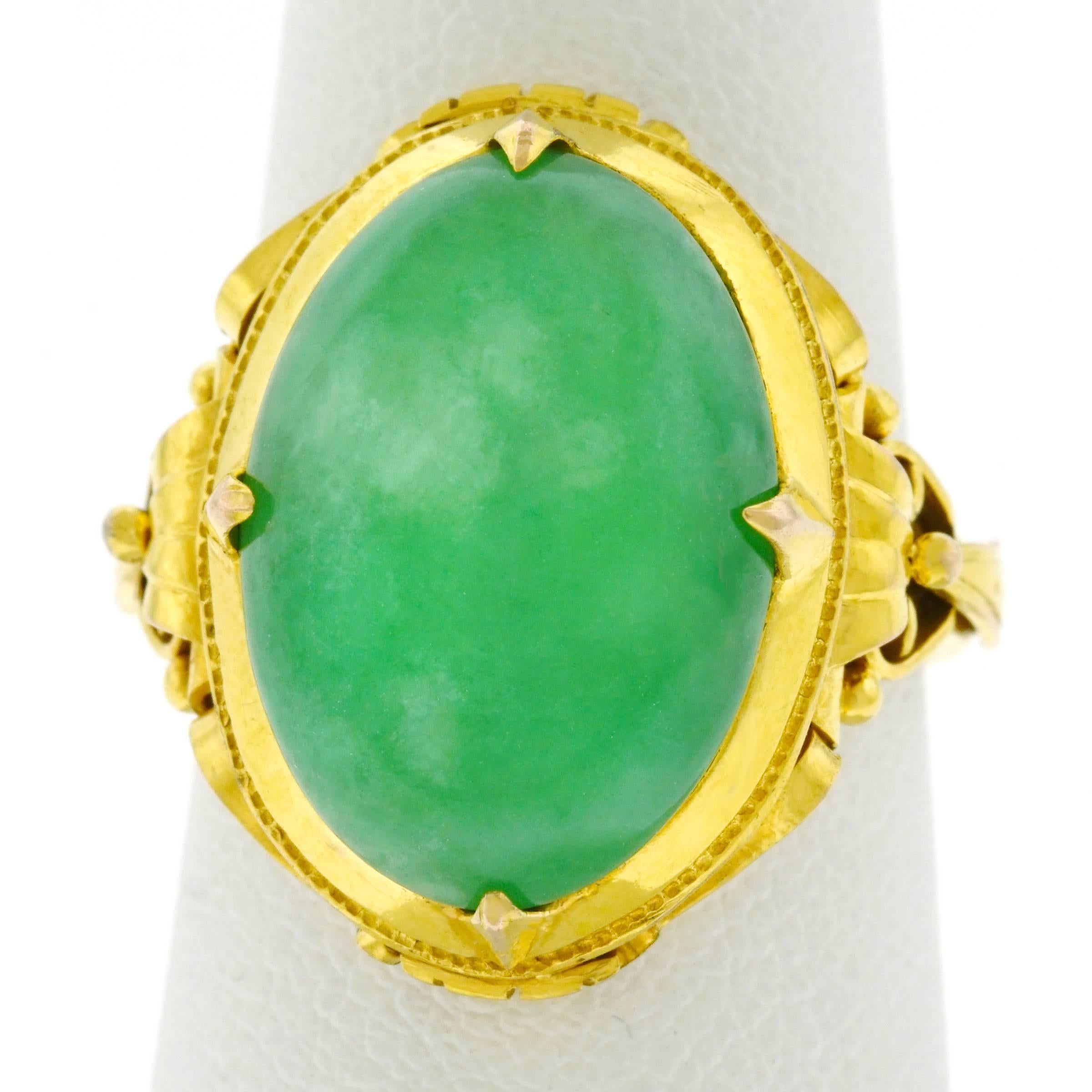 Art Deco Jade Set Gold Ring 1920s 5
