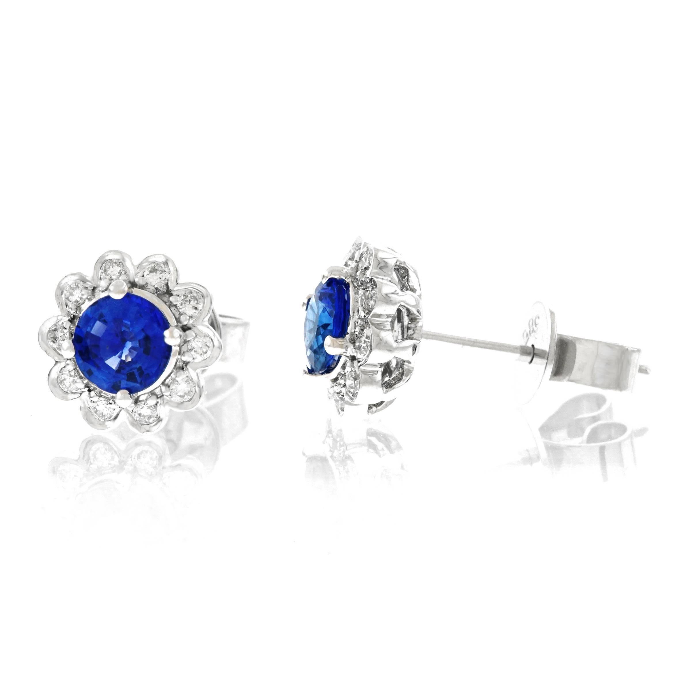 Sapphire and Diamond Set Gold Stud Earrings 3
