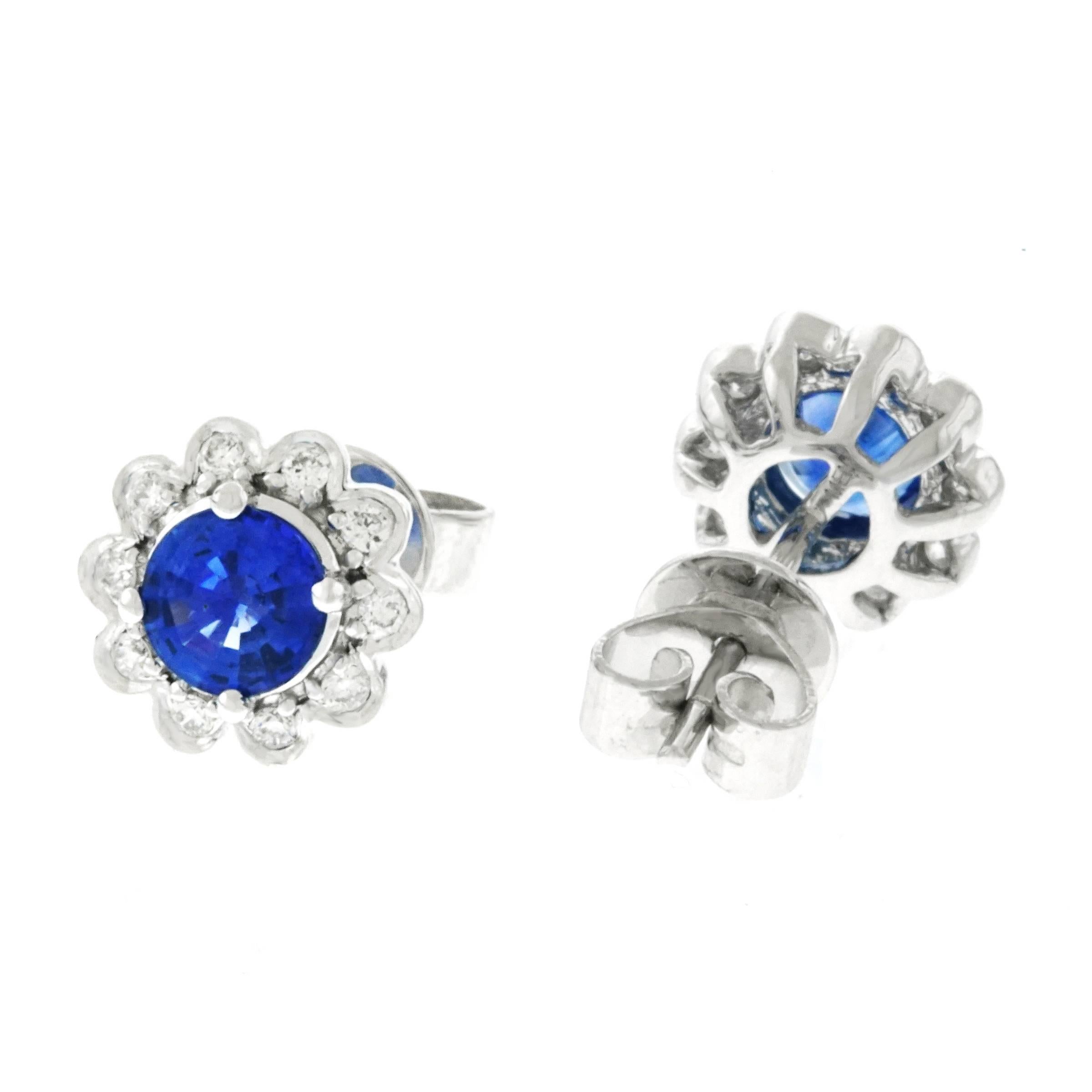 Sapphire and Diamond Set Gold Stud Earrings 4