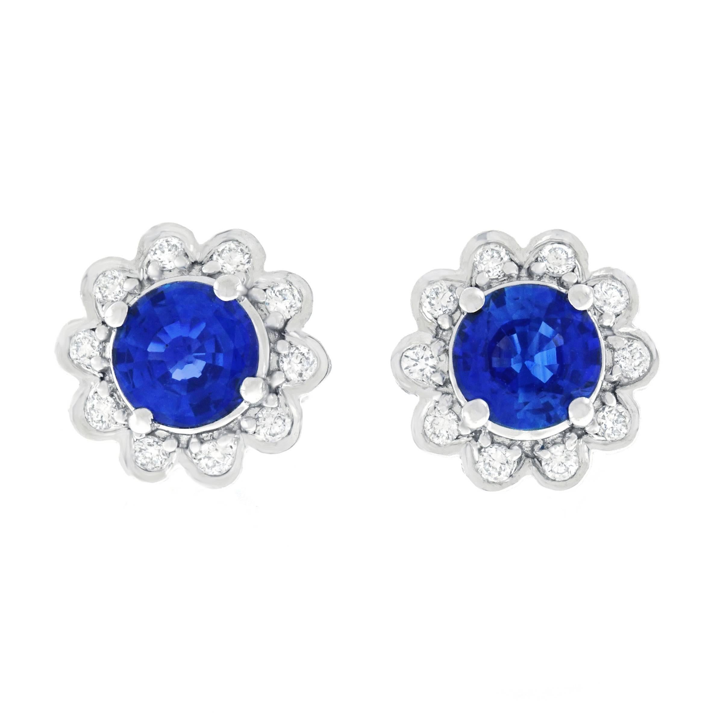 Sapphire and Diamond Set Gold Stud Earrings