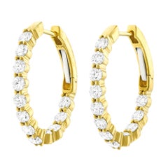 2 Carat Total Weight Diamond Set Yellow Gold Hoops