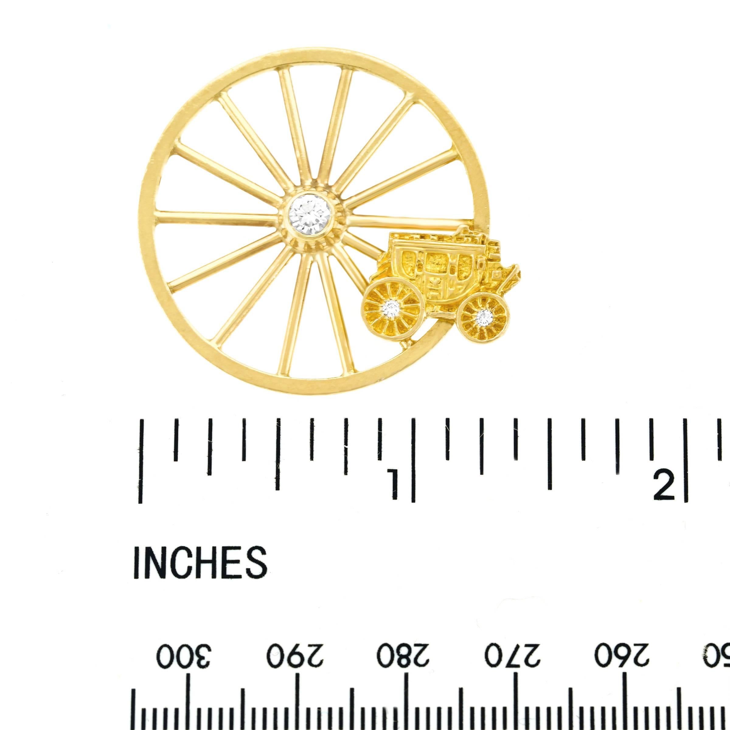 Tiffany & Co. Stagecoach Wheel Motif Gold Brooch 2