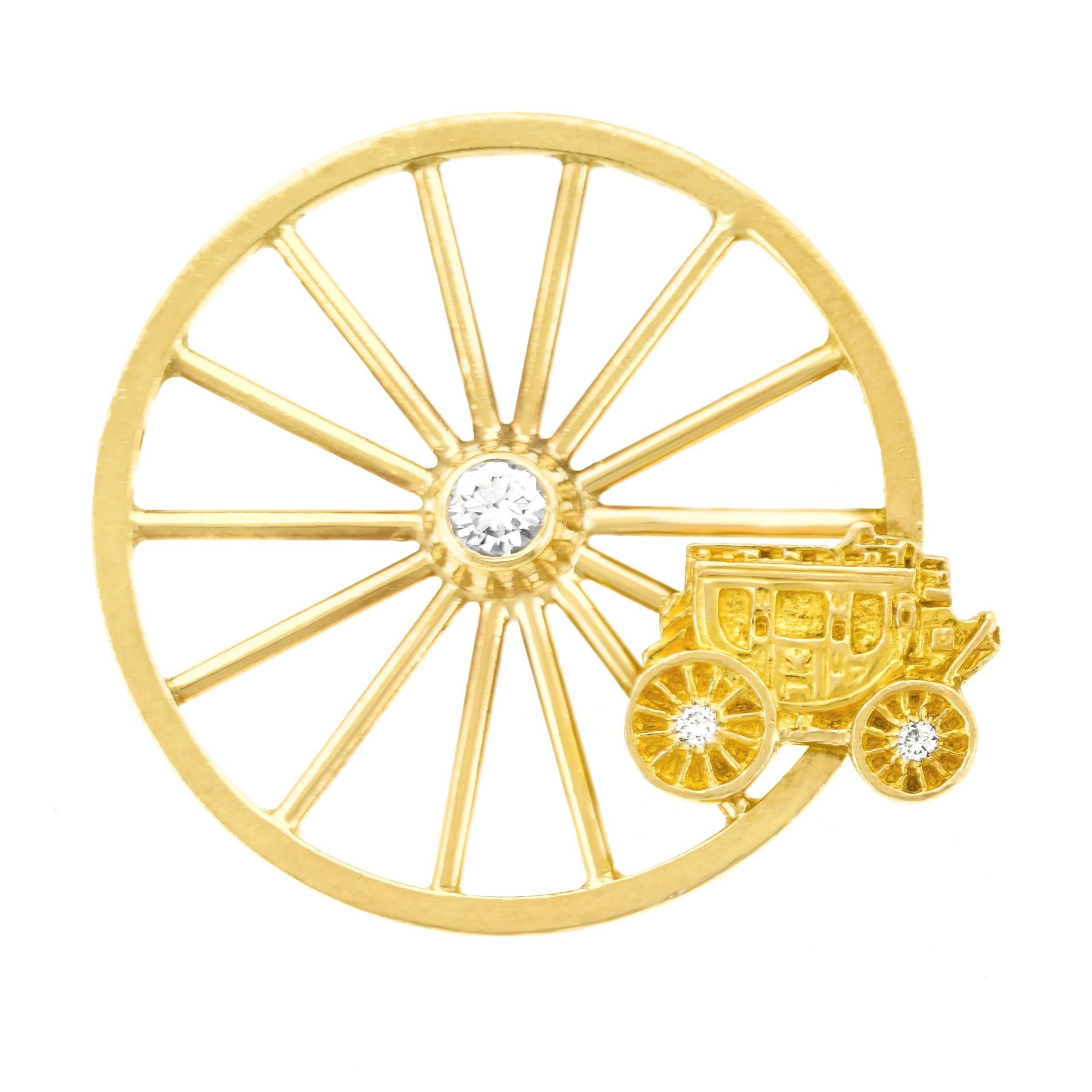 Tiffany & Co. Stagecoach Wheel Motif Gold Brooch