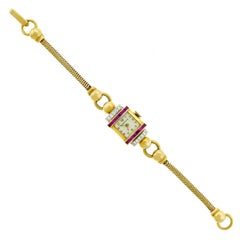 Tiffany & Co. Yellow Gold Diamond Ruby Art Deco Wristwatch